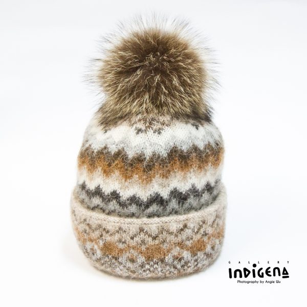 Brown Zigzag Cuffed Pom Pom Toque