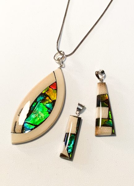 Mammoth Ivory and Ammolite Pendants