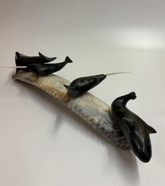 65146_Jaco Ishulutaq_Narwhals and orcas on Whalebone base_36 x 8 x5(base)_8 800